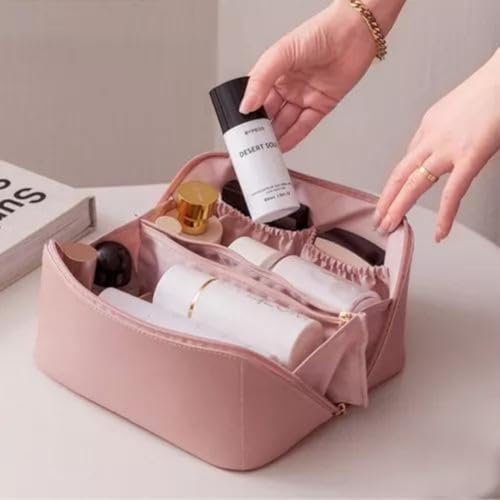 Bolsa Necessaire Para Cosméticos Maquiagem Grande Espaçosa Para Viagem Felix Couro Fake (Rosa)