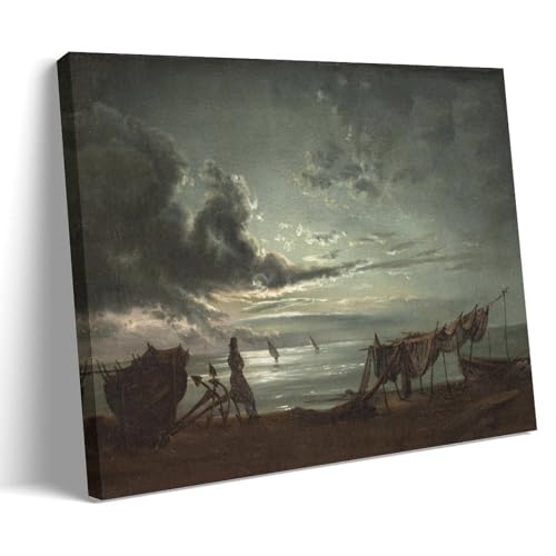 Clair de lune J.C. Dahl Le Golfe de Naples | Gravure romantique & tableau paysage côtier
