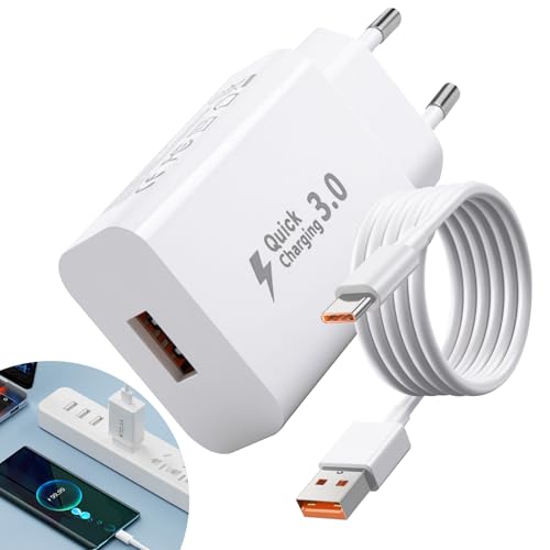 Cargador USB Carga Rapida para Samsung Galaxy A15 A14 A33 A34 S10 S8 S23 S22, Quick Charge 3.0 Cargador Movil con Cable Tipo C 2M Compatible con Xiaomi Redmi 12/Note 12/11/10/9/8/11T/Mi 11/10/9