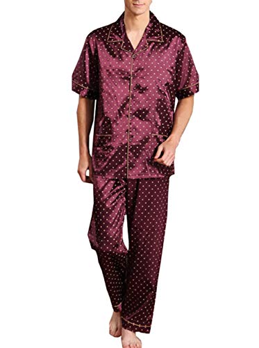 Only Faith Men's Summer Short Sleeve Button Silk Pajama Sleepwear Set