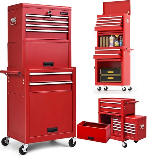 Image of Goplus 6 Drawers Tool Chest, Rolling Metal Tool Box with Universal Wheels, Protective Liner, Detachable Top Toolbox, Auto Lock, 3-in-1 Large Tool Cabinet for Garage Shop Auto Repair