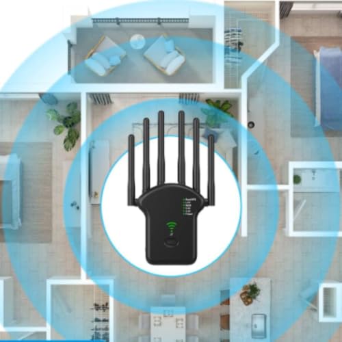 Image of External Antennas 6-Antenna Wi-Fi Extender WPS Button Wall-Plug Wi-Fi Extender Compact Range Extender Rounded Body, Black, Us 300M