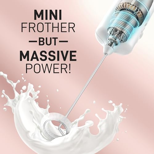 Image of Mini & Mighty Milk Frother Wand - Powerful Handheld Coffee Frother, Battery Operated Drink Mixer - Compact Pocket Size - Detachable Whisk for Latte, Cappuccino, Matcha, Hot Chocolate