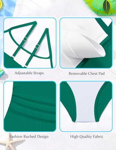 Image of AGAPENG Girls Swimsuit One Piece Ruched Solid Color Bathing Suit for Girls Ribbed Adjustable Straps Pad Swimwear 9-16Y