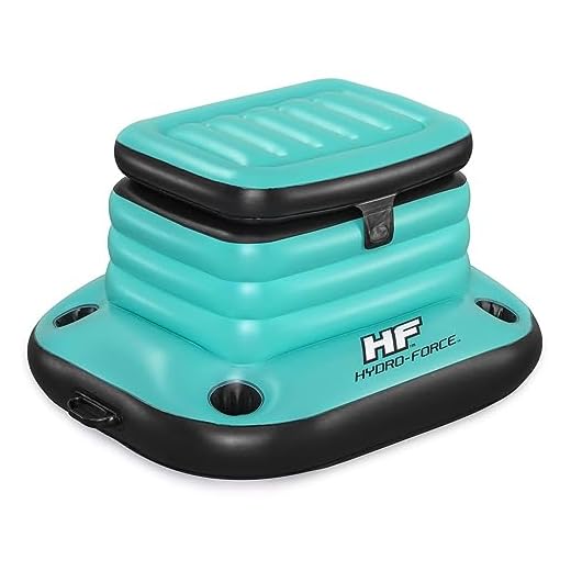 Bestway Hydro Force Glacial Sport 9.43 Gallon Vinyl Inflatable Floating Cooler with Integrated Cupholders for Pools, Beaches, and Lakes, Teal