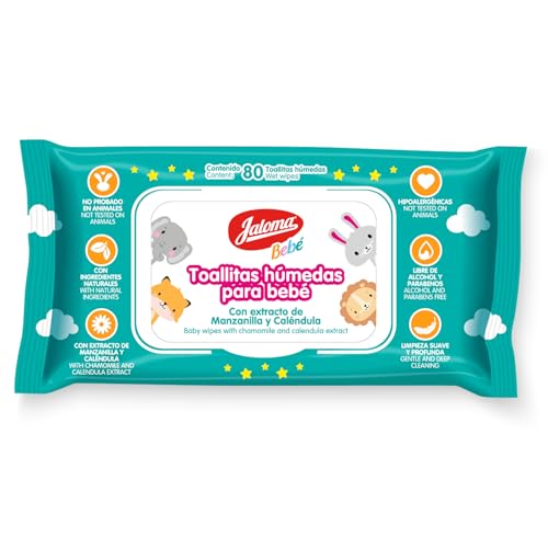 Image of JALOMA Baby Wipes, Pack of 6, 80 Wipes Each (480 Count) | Chamomile and Calendula Extract, Hypoallergenic, Paraben Free