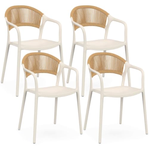 IDMarket - Lot de 4 chaises de Jardin empilables Odelia en polypropylène et Cordage Beige