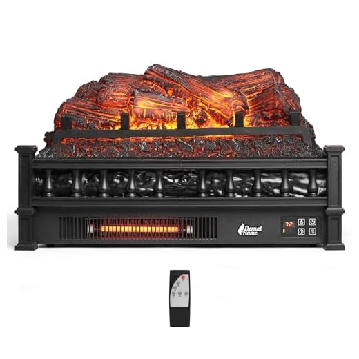 TURBRO Eternal Flame EF23-PB Electric Fireplace Logs, 23" Remote Control Fireplace Insert Log Heater, Realistic Pinewood Ember Bed, Thermostat, Timer, 1400W Black