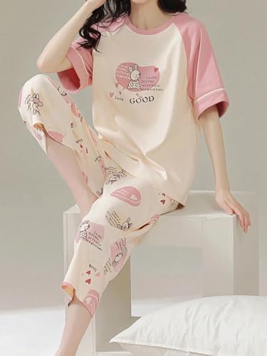 Image of Lymio Womens Korean Night Dress | Full Pyjama Set | Korean Nightsuit | Women Nightwear |Round Neck Full Sleeve Nightsuit | Loungewear | Everyday Nightdress (W-ND-2)