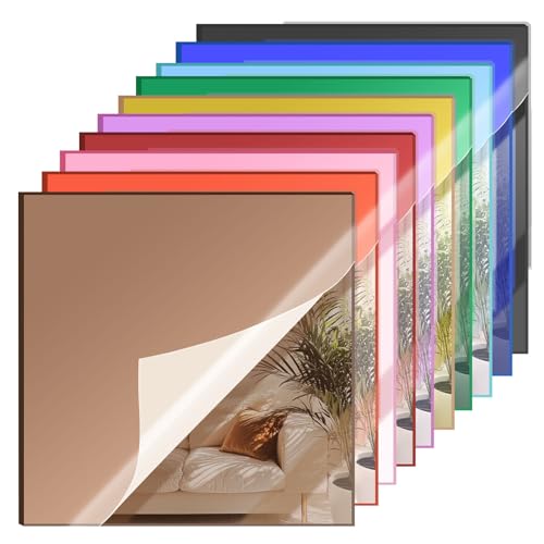 Image of Colored Mirror Acrylic Sheet Set, 10 Pack 8x8 inch - Laser Cutting & DIY Crafts, Home Decoration, Weddings & Party Favors (20x20 cm)