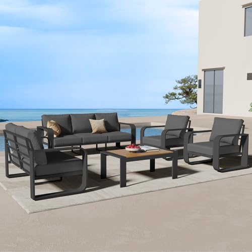 Oasbira Aluminum Outdoor Patio Furniture Set 5 Piece, Oversized Patio Conversation Sets Widened Armrest & Ultra-Thick Cushions, Deep Seating Modern Sectional Furniture for Backyard, Porch, Graphite