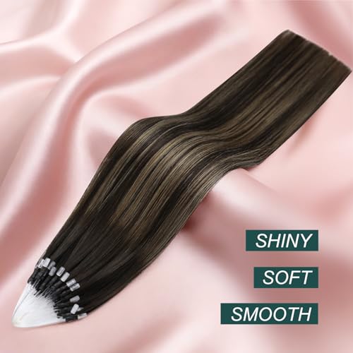 Image of Easyouth 18In Micro Ring Hair Extensions Human Hair Balayage, Lightweight | Micro Beads Hair Extensions Ombre, Dark Brown with Light Brown, 57g 50s, for Salon, Easy Diy Application, Gentle on Hair