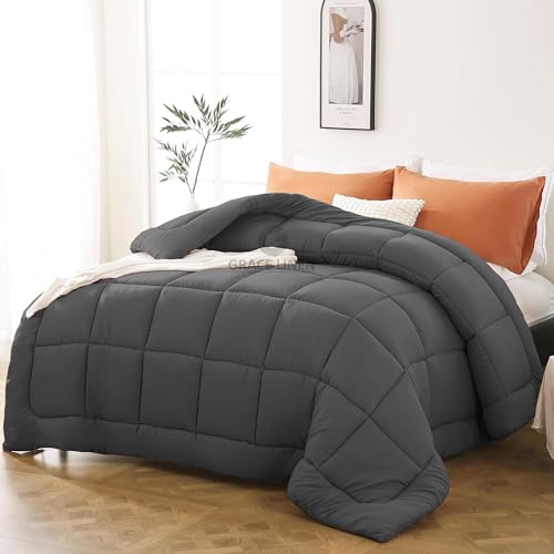 Image of 600 GSM Heavy Winter Comforter Single Size 60 inchX90 inch - Luxurious Soft Fluffy Winter Blanket Comforter /Rajai /Duvet Single Size - Dark Grey Color