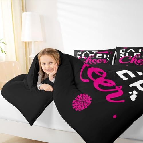 Image of Feelyou Girls Cheerleading Comforter Set Toddler Size for Girls Boys Eat Sleep Cheer Comforter Gymnastics Dancing Lovers Bedding Set Cheer Team Pink Duvet Set Quilt 2Pcs