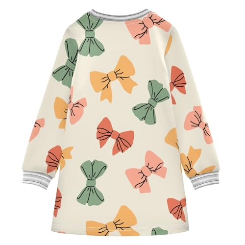 Retro Bows Girls Dresses Long Sleeve Sweatshirt Dress for Girls Winter Toddler Casual A Line Dresses Size 2-8T2