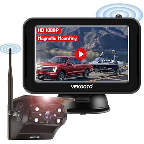 VEKOOTO Wireless RV Backup Camera System with 5'' Monitor, Magnetic Mount, Solar Charging, Auto Sleep Mode, No Wiring, 1080P Wireless Backup Camera for Trucks, RV, Trailer, Camper Cover