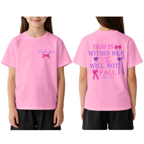 Image of Girls Christian Tees God is Within Her Jesus Shirt for Kids Faith Cute Graphic Bow Tshirt Inspirational Religious Top