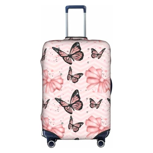 Butterfly Pink Print Travel Elastic Suitcase Luggage Baggage Cover Protector, Washable And Anti-Scratch