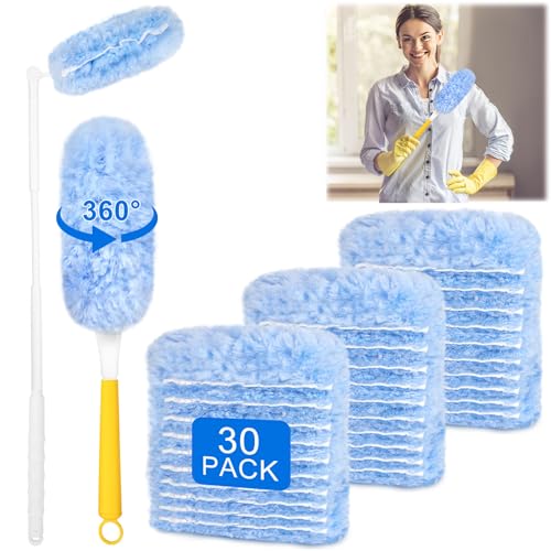 30 Stück Staubmagnet Nachfüllpack mit 2 Handgriffen, Staubwedel Set, Duster für Tierhaare, Staub und Schmutz, Praktisches Staubmagnet Set für Haushalt und Büro