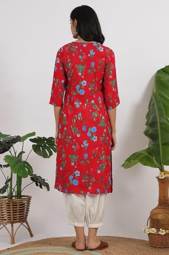 Image of W for Woman Pink Bold Geometric Printed Pure Cotton Straight Kurta