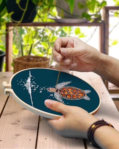Image of TINDTOP Embroidery Kit for Beginners Adult, Turtle Embroidery Practice Kit | Include Embroidery Cloth Hoops Threads for Craft Lover Hand Stitch with Embroidery Skill Techniques