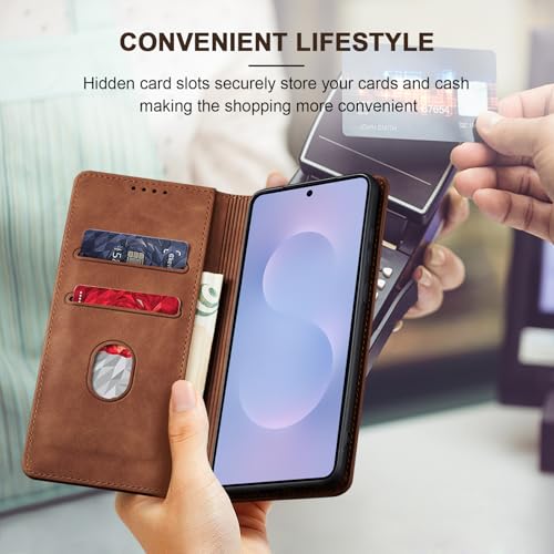 Image of Jasonyu Flip Wallet Case for Samsung Galaxy S25 Edge 5G,Brown