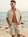 LecGee Linen Short Set Short Sleeve Cuban Guayabera Shirt All White Party Outfits for Men