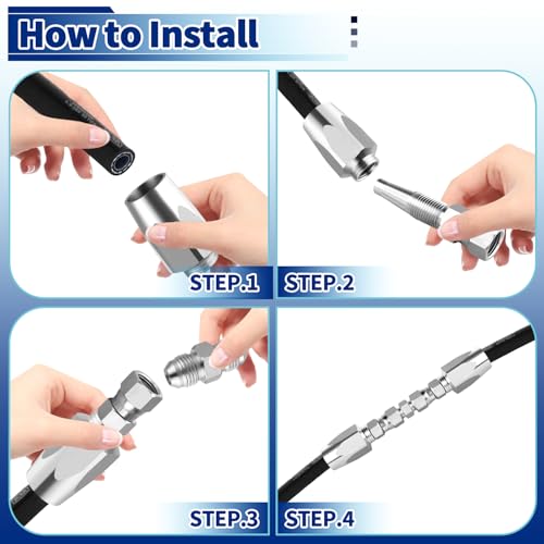Image of Hydraulic Hose Repair Kit, 14 inch ID Reusable hydraulic Hose Fittings 2 Pack | Fits #4 Hydraulic Hose; Heavy Duty Zinc-Plated Steel; Up to 4000 PS; Leak-Free Field Repair Kit for R2 R16 R17 R19 Hoses