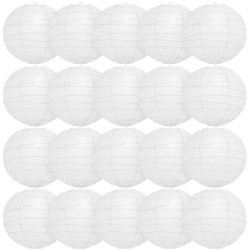 Encham 20 Stück Papierlaternen Weiß 20CM Groß Lampions Rund Lampenschirme für Feiertagen Hochzeiten Halloween Weihnachten Geburtstage Gartenparty Babyparty Deko Innen und Außen Party deko weiß