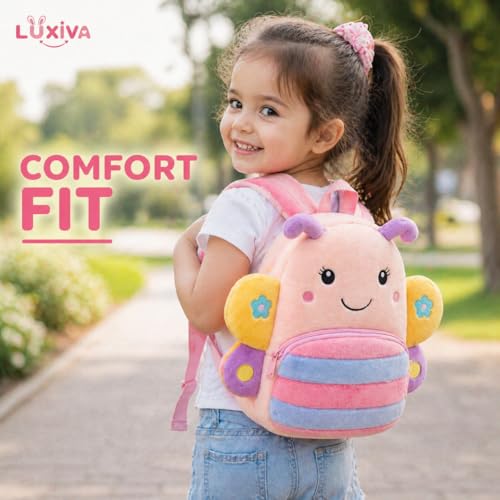 Image of Cartoon Plush Kids School Bag 2-6 Years | Soft Toy Backpack for Boys & Girls | Toddler Nursery Preschool Bag | Lightweight Adjustable Straps