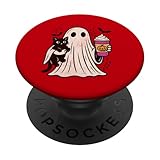 pumpkin spice latte ghost holding black cat halloween popsockets popgrip adesivo
