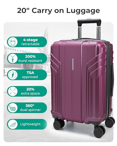 Image of BAGSMART Expandable Carry On Luggage 22x14x9 Airline Approved, Purplish Red | Spinner Wheels, TSA Lock, Lightweight Hard Shell, Suitcase,22x14x9 Airline Approved