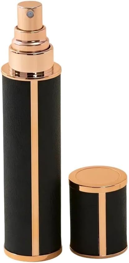 Portable Refillable Perfume Atomizer Bottle - Travel-Sized Metal Leather Spray Case for Men & Women, Leakproof Scent Pump for Travel, Essential Oil Dispenser (Black) 10ml