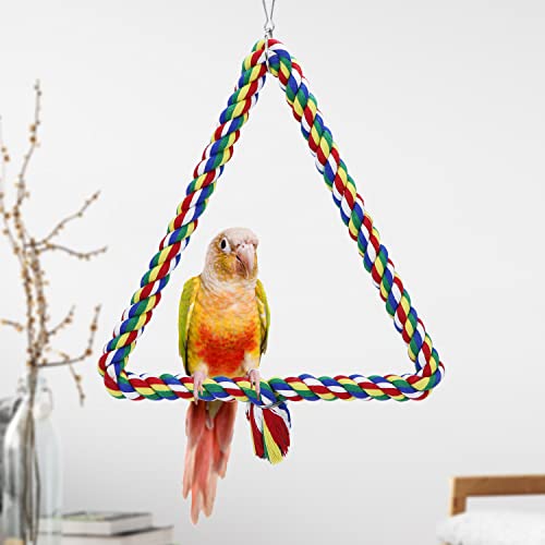 Image of Bird Triangle Rope Swing Colorful Perch Chewing Toy for Parrots Budgie Parakeet Cockatiel Cockatoo (M)
