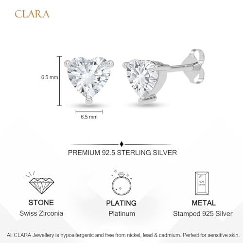 Image of Clara 925 Sterling Silver Heart Solitaire Pendant Earrings Chain Bracelet Ring for Women & Girls| Platinum Plated | Gift for her