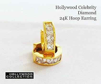 高級フープピアス　ゴールド　ダイヤcz　ハワイアンジュエリー　k18コーティング 382☆大人気・売切☆ゴールド フープ ピアス czダイヤ