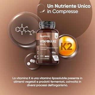 Vitamina K2 MK7 200µg, Vegana, 1 Compressa al Giorno, 1 Anno di Fornitura, 365 Compresse da 5 mm, K2 Vitamina, Menachinone, Integratore Privo di Magnesio Stearato e Glutine, Prodotto nel Regno Unito