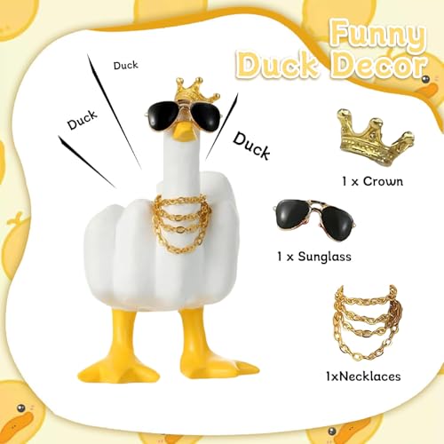 HATINXIA Duck Decor - Funny Resin Duck Statue with Crown and Glasses for Desk Office Decor, Duck Figurines Gifts for Adults, Unique Home Garden Ornaments & Novelty Gift, White by HATINXIA - Used condition - Image 4