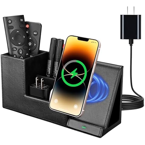 Wireless Charger with Desk Organizer, Fast Charging Station for iPhone 15 14 13 12 11 Pro Max/Samsung Galaxy S23/S22/S21/S20/Z Flip/Fold 5, Desk Phone Charger Stand Office Desktop Organizer Leather Cover