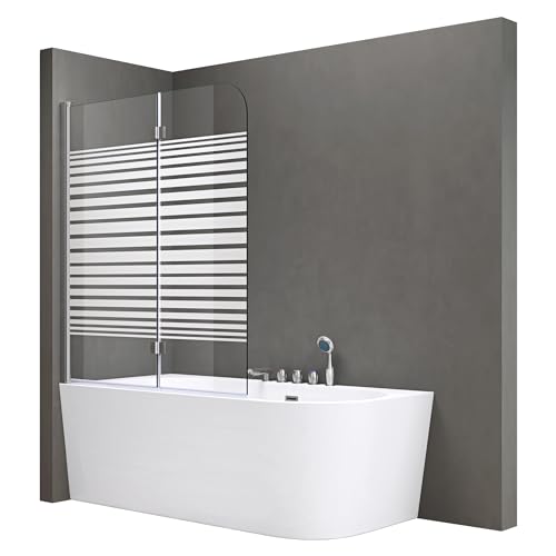 doporro Sopravasca da Bagno Doccia 120 x 140 cm Parete Vasca 2 Ante Apribili 180° in Vetro Temperato Serigrafato 6mm Montaggio Reversibile Cortona1408