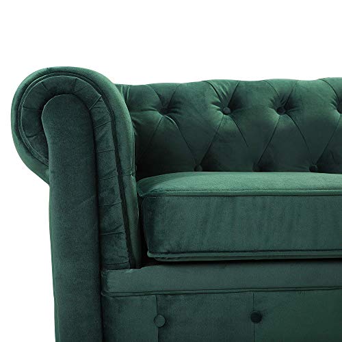 Beliani Klassisches Chesterfield Sofa Samtstoff Polstersofa 3-Sizter grün Chesterfield – Bild 7