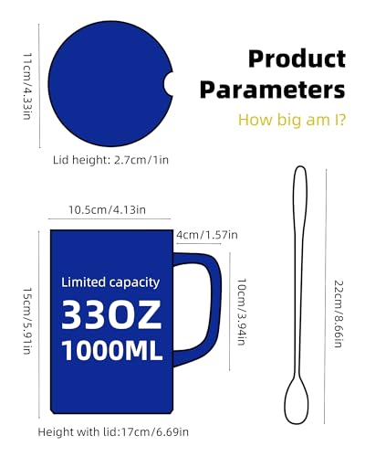 Tazón Cerámico Gigante 33 oz con Tapa y Cuchara Azul miniatura 2