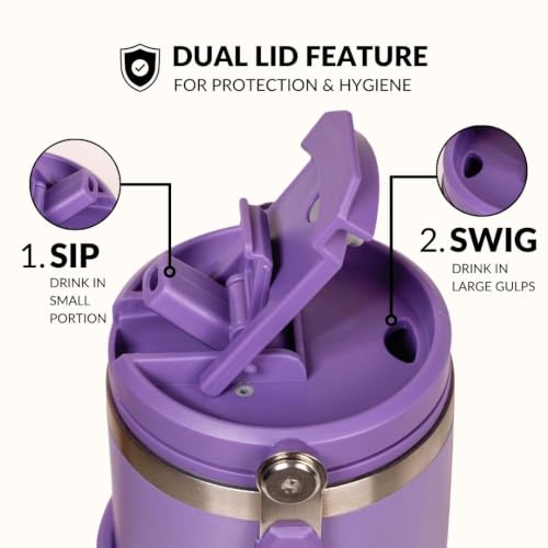 Image of Nestasia PickSip40 Tumbler with Straw & Top Handle 1.2L | Insulated Stainless Steel Sipper Water Bottle for Adults with Dual Flip Opening Sip-Swig Leakproof Lid for Office & Gym (Viva Violet)