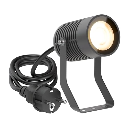 ledscom.de Projecteur de jardin SHINGA pour l'extérieur, IP65, fiche, anthracite, ampoule LED GU10 1103lm, blanc chaud incluse