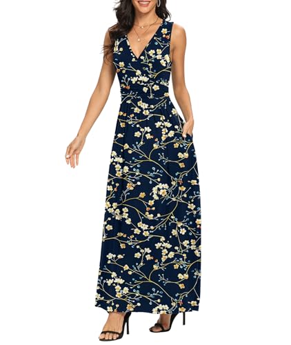 Image of LILBETTER Women Sleeveless Deep V Neck Loose Plain Long Maxi Casual Dress