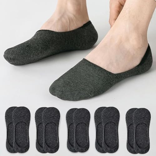 5Pairs Summer Casual Invisible Ultra-thin Shallow Mouth Boat Socks Soft And Breathable Silicone Anti Slip Comfortable Men's Sock Set,Dark grey - Main Image
