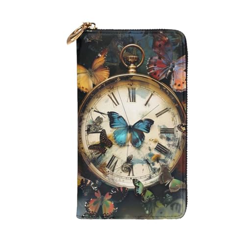 Butterfly Clocks Printed Long Wallet for Women Men Cute PU Leather Wallet with Coin Purse and Credit Card Holder2
