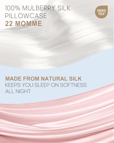 Image of THXSILK Set of 2 100% Mulberry Silk Pillowcase for Hair and Skin Health, 22 Momme Soft and Smooth Pillowcases with Hidden Zipper, Both Sides Premium Grade 6A+ Silk, Body Size 20 inchx54 inch, Pink