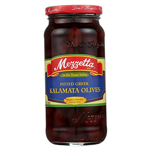 Mezzetta Pitted Greek Kalamata Olives - Rich Purple Olives from Greece for Mediterranean Recipes & Snacking - Convenient Pitted Olives for Easy Use - Succulent and Delicious - 9.5 Oz Jar - Pack of 6
