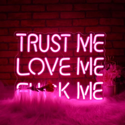 Image of Neon Sign, JGHTURIE Trust Me Neon Signs for Wall Decor Love Me Pink Light Up Sign for Man Cave Girls Room Party Art Bar Led Signs USB Powered